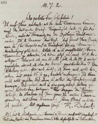 Brief an den Verlag Schafstein & Co