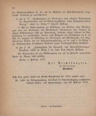14. Das zweite Stück des Reichs-Gesetzblatts enthält unter ...