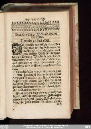 Bernhard Canzlers, damals kellers zu Michelstadt. Vorrede an den Leser.