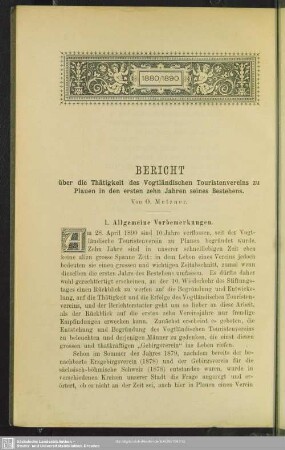 Bericht über die Thätigkeit des Vogtländischen Touristenvereins zu Plauen in den ersten zehn Jahren seines Bestehens