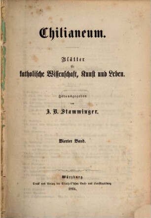 Chilianeum : Blätter für katholische Wissenschaft, Kunst und Leben. 4. 1864