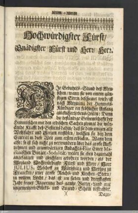 Hochwürdigster Fürst/ Gnädigster Fürst und Herr...