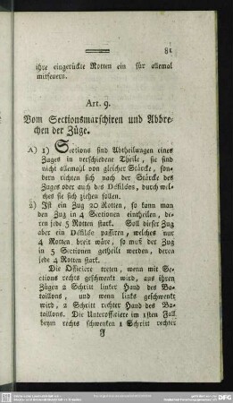 Art. 9. Vom Sectionsmarschiren und Abbrechen der Züge