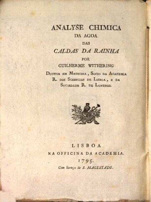 Analysi chimica da agoa das Caldas da Rainha