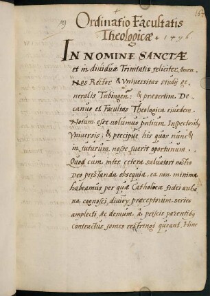 Ordinatio Facultatis Theologicae, 1496 [Ausfertigung: UAT U 10]
