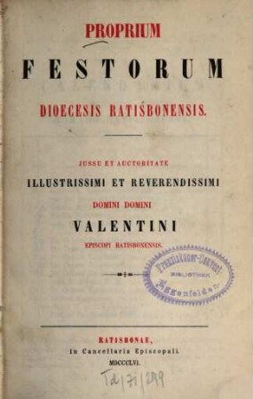 Proprium festorum dioecesis Ratisbonensis