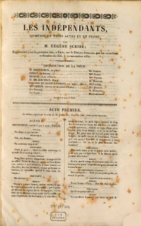 Les indépendants : comédie en trois actes et en prose