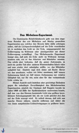I. Das Michelson-Experiment.