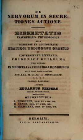 De nervorum in secretiones actione : Diss. inaug. physiol.