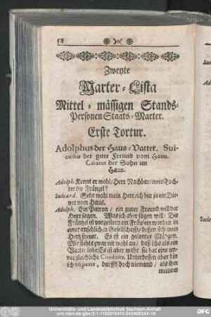 Zweyte Marter-Lista Mittel-mässigen Stands-Personen Staats-Marter.