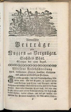 Sechstes Blat, ... den 13ten August