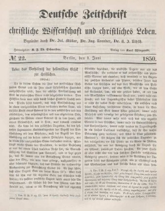 169-170 Ueber das Verhältniß der hellenischen Ethik zur christlichen