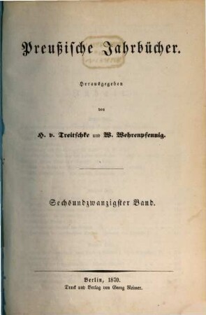 Preußische Jahrbücher. 26. 1870