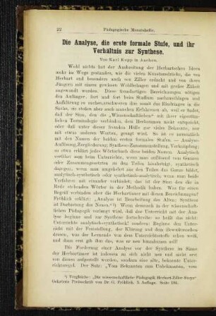 ¬Die¬ Analyse, die erste formale Stufe, und ihr Verhältnis zur Synthese
