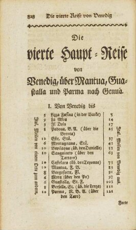 Die vierte Haupt-Reise von Venedig, über Mantua, Guastalla und Parma nach Genua.