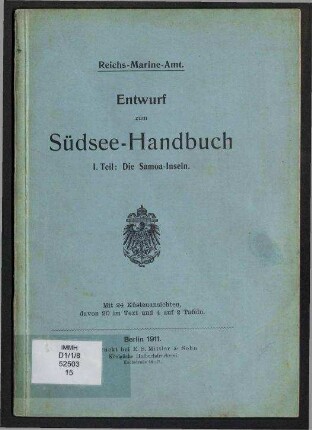 Entwurf zum Südsee-Handbuch - I.Teil: Die Samoa-Inseln.