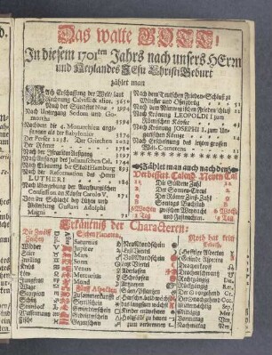 In diesem 1701ten Jahrs nach unsers HErrn und Heylandes Jesu Christi Geburt zählet man