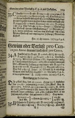 Gewinn oder Verlust pro Cento pro Anno sammt Unkosten pro Cento.