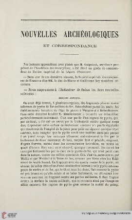 Nouvelles archéologiques et correspondance