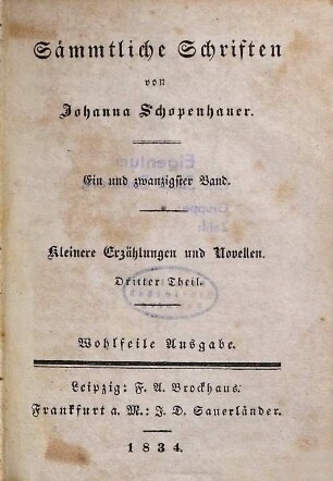 Sämmtliche Schriften, 21. Kleinere Erzählungen und Novellen ; Theil 3