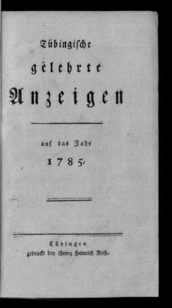 1785: Tübingische gelehrte Anzeigen