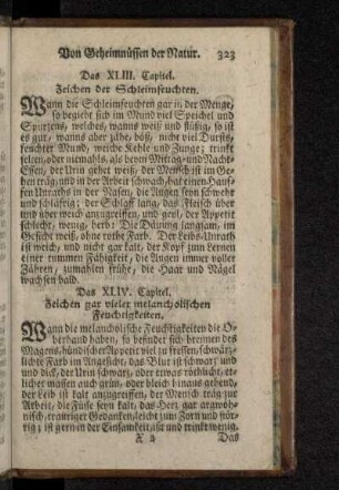 Das XLIV. Capitel. Zeichen gar vieler melancholischen Feuchtigkeiten.