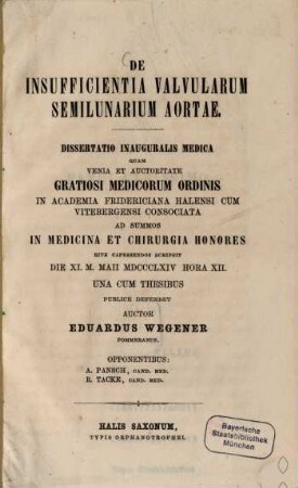 De insufficientia valvularum semilunarium aortae : Diss. inaug. med.