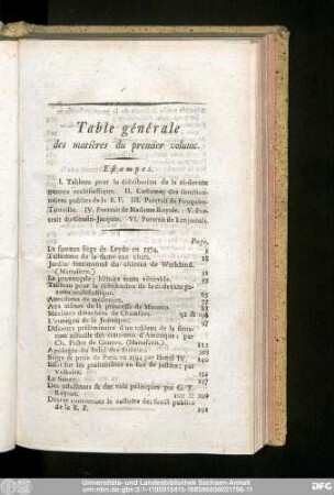 Table générale des matières du premier volume.