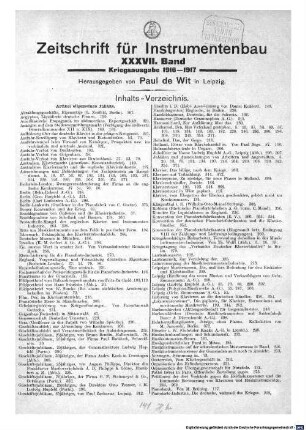 Zeitschrift für Instrumentenbau. 37. 1916/17