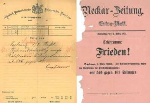 Konvolut von Extrablättern der Neckar-Zeitung zum Deutsch-Französischen Krieg 1870/71