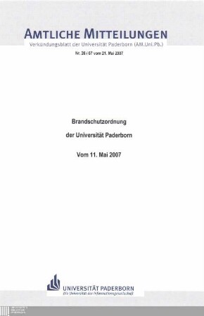 Brandschutzordnung der Universität Paderborn : vom 11. Mai 2007