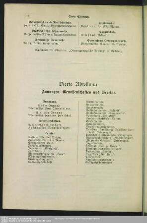 Vierte Abteilung. Innungen, Genossenschaften und Vereine
