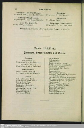 Vierte Abteilung. Innungen, Genossenschaften und Vereine