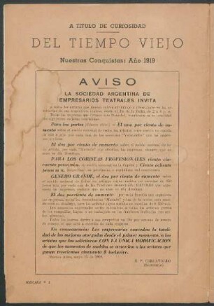 Del tiempo viejo : Nuestras Conquistas: Año 1919