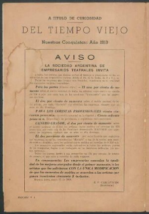 Del tiempo viejo : Nuestras Conquistas: Año 1919