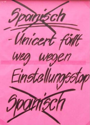 "Spanisch - Unicert fällt weg wegen Einstellungsstop"