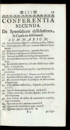 Conferentia Secunda. De Sponsalium dissolutione, & Causis ea dissolvendi