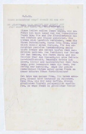Brief von Gerhart Hauptmann an Gustav Hartung