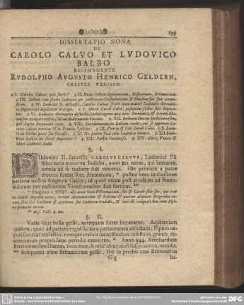 Dissertatio Nona De Carolo Calvo Et Ludovico Balbo Respondente Rudolpho Augusto Henrico Geldern, Greitza Varisco