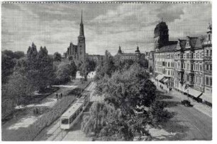 Stettin. Hohenzollernplatz mit Garnisonskirche (rechts) und Bugenhagenkirche