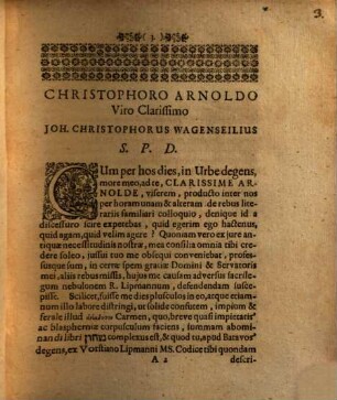 Joh. Christophori Wagenseilii De Loco Classico Gen. XLIX.10. [...] Ad Christophorum Arnoldum Virum Clarißimum Dissertatio