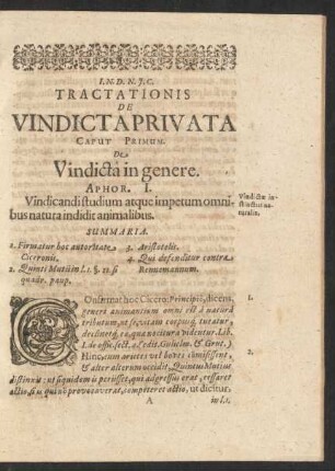 Caput Primum. De Vindicta in genere.