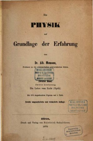 Die Physik auf Grundlage der Erfahrung, 2,2. Die Lehre vom Licht (Optik)