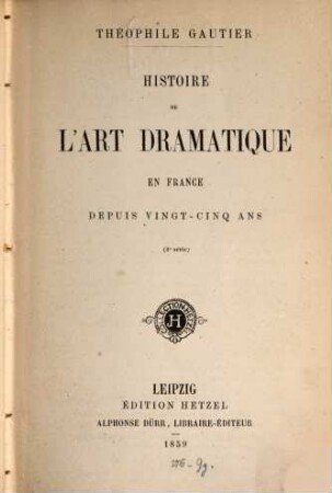 Histoire de l'art dramatique en France depuis vingt-cinq ans, 2