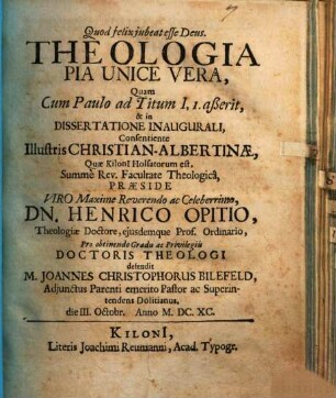 Theologia pia unice vera