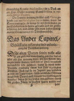 Das Ander Capittel/ Behülffrede erklerung und widerlegung der Poetischen meinung