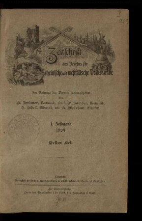 Zeitschrift des Vereins für Rheinische und Westfälische Volkskunde / 1. Jahrgang 1904