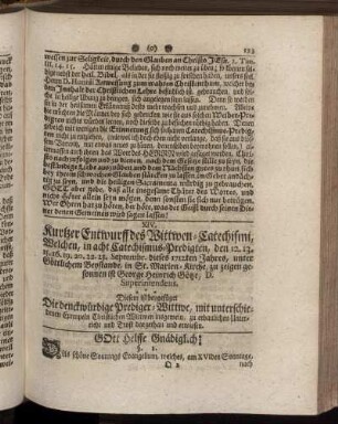XIV. Kurtzer Entwurff des Wittwen-Catechismi.