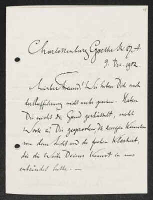 Brief von Walter Leistikow an Gerhart Hauptmann