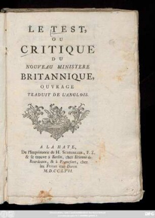 Le Test, Ou Critique Du Nouveau Ministere Britannique : Ouvrage Traduit De l'Anglois